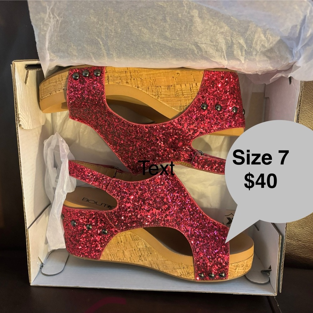 Corkys Fuschia Glitter Wedge Sandals